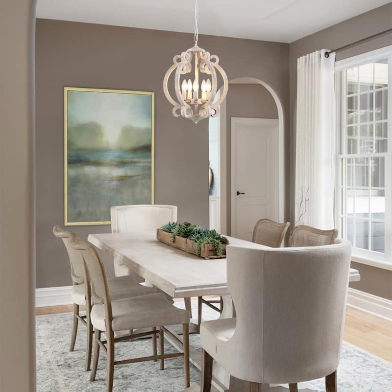 15.75“ 5-Light Rustic Pendant Light, Wood Ceiling Light Farmhouse Shabby Chic Chandelier, Classic Semi Flush Mount Chandelier