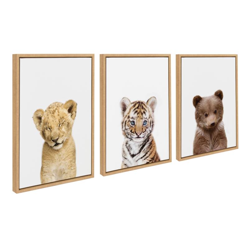 Kate and Laurel Sylvie Lions and Tigers and Bears Framed Canvas by Amy Peterson - Gray - 3 Piece 18x24 - Natural