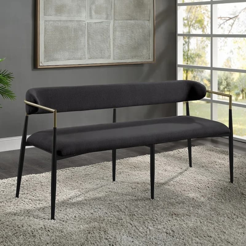 Chenille Upholstered Dining Bench with Tapered Legs in Black