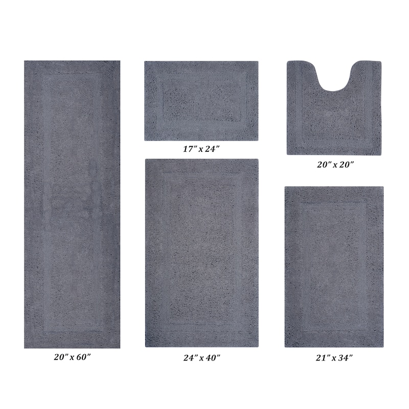 Better Trends Lux Collection 100% Cotton Reversible Tufted Bath Mat Rug - 5 PC Set (17"x24"|20"x20"|21"x34"|24"x40"|20"x60") - Gray