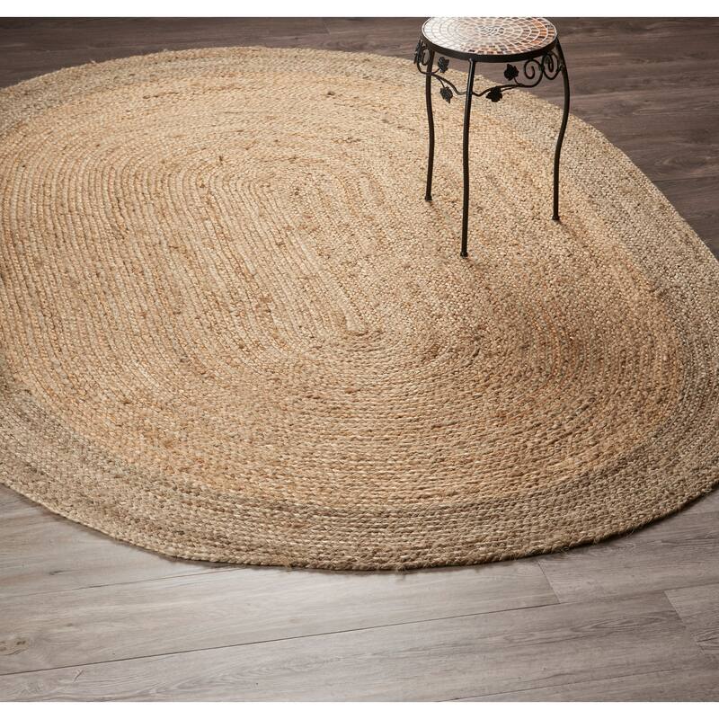 Sevita Braided Organic Jute Farmhouse Area Rug - 7' x 9' Oval