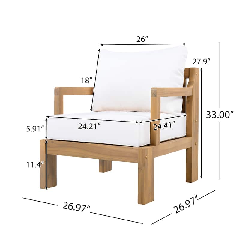 Christopher Knight Home - Modern Outdoor Acacia Wood Patio Club Chair Set with Removable Water-Resistant Cushions, Set of 2