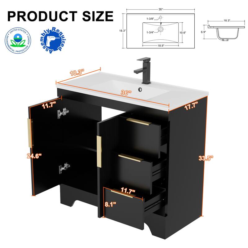 Vertical Stripes Bathroom Vanity Set with Sink Top & Faucet