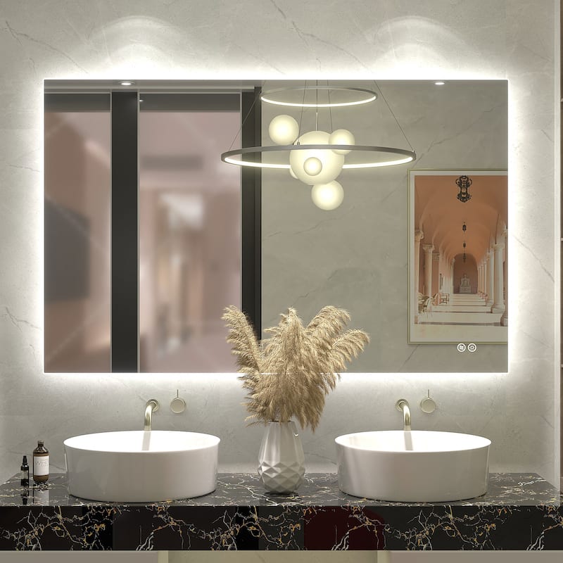 Frameless Anti-Fog 3 Colors Dimmable LED Backlit Wall Bathroom Vanity Mirror - 48" x 30"-Rectangular