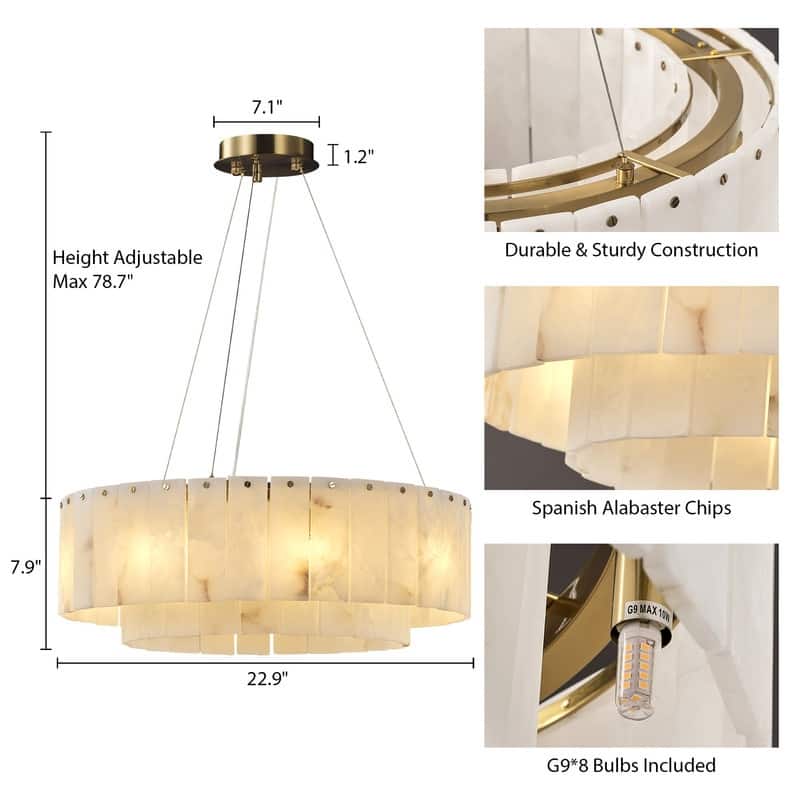 KAYLA 54in 14-Light White Alabaster Adjustable Chandelier