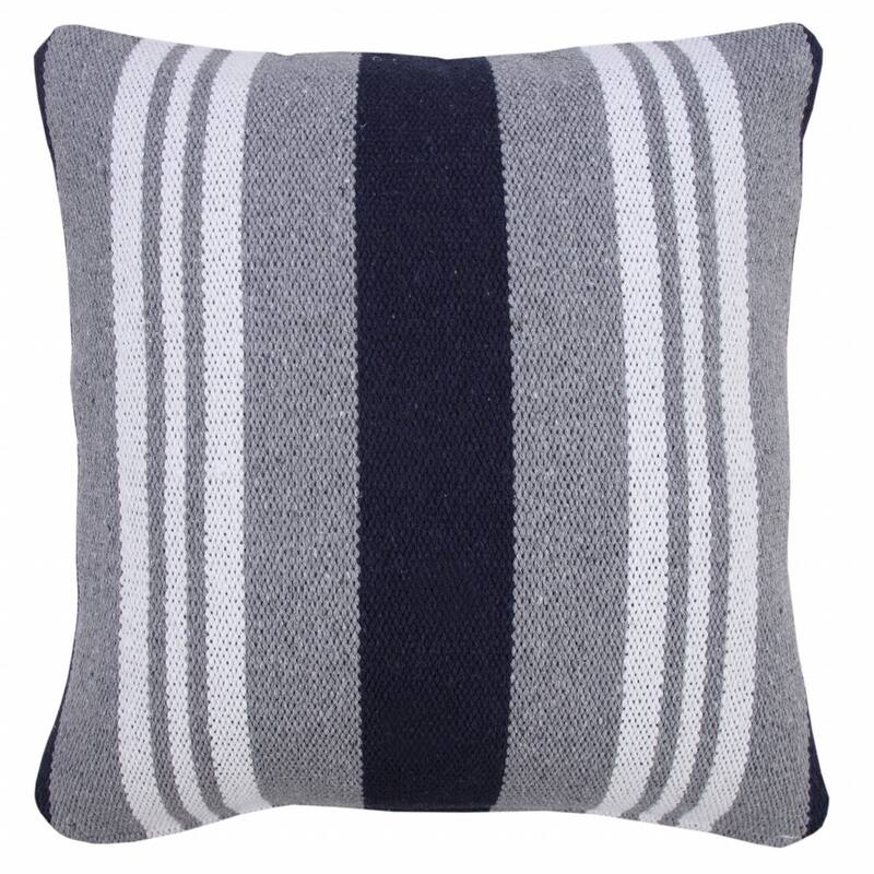 HomeRoots 20" X 20" Navy Gray And White 100% Cotton Coastal Zippered Pillow