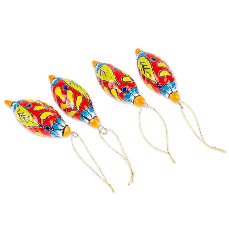 Novica Handmade Scarlet Ambience Ceramic Ornaments (Set Of 4)