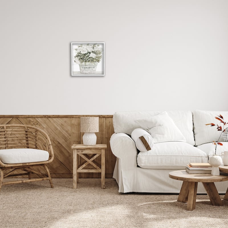 Stupell Farmhouse Planter White Rose Blossoms Rustic Table Framed Wall Art, Design by Cindy Jacobs - Green
