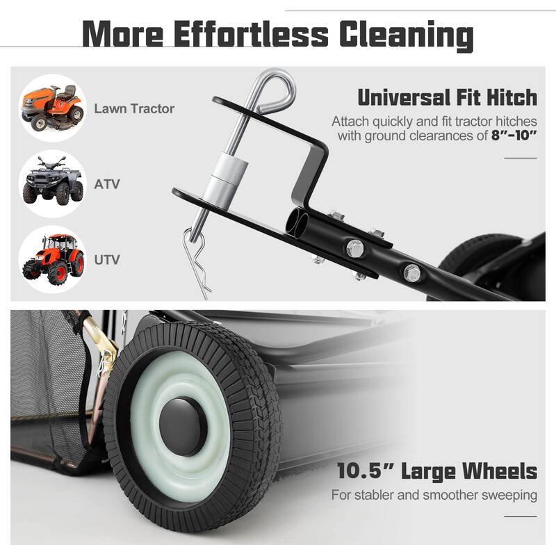 Costway 42" Tow-Behind Lawn Sweeper with 26 Cu.FT Large-Capacity - See Details