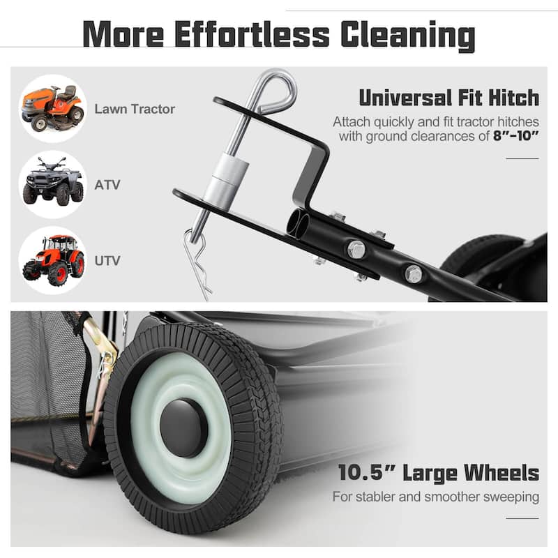 Costway 48" Tow-Behind Lawn Sweeper with 27 Cu.FT Large-Capacity - See Details