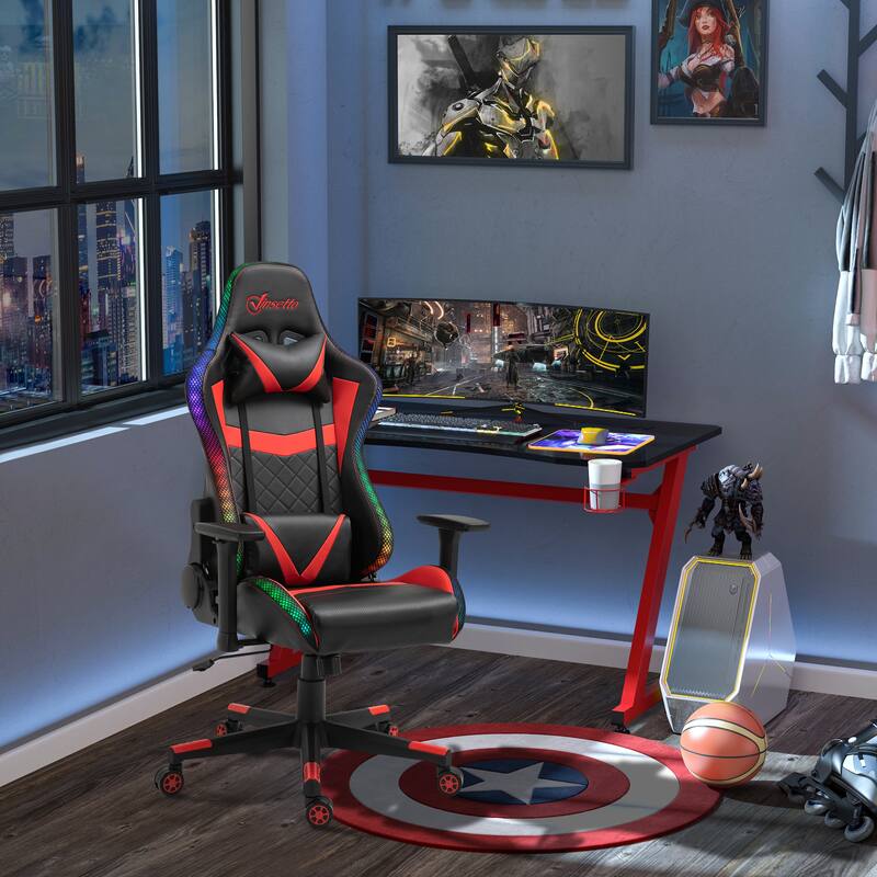 Vinsetto Gaming Chair with RGB LED Light, 3D Arm, Lumbar Support, Swivel Home Office Computer Recliner High Back Racing Gamer - Red