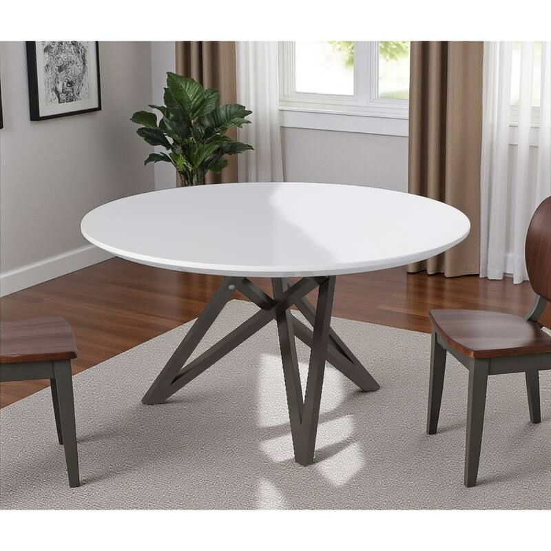 HomeRoots 47" White and Gray Wood and Stainless Steel Cross Leg Base Round Top Dining Table - 47.30 in. x 29.50 in. x 47.30 in. - White - 47.30 in. x 29.50 in. x 47.30 in.