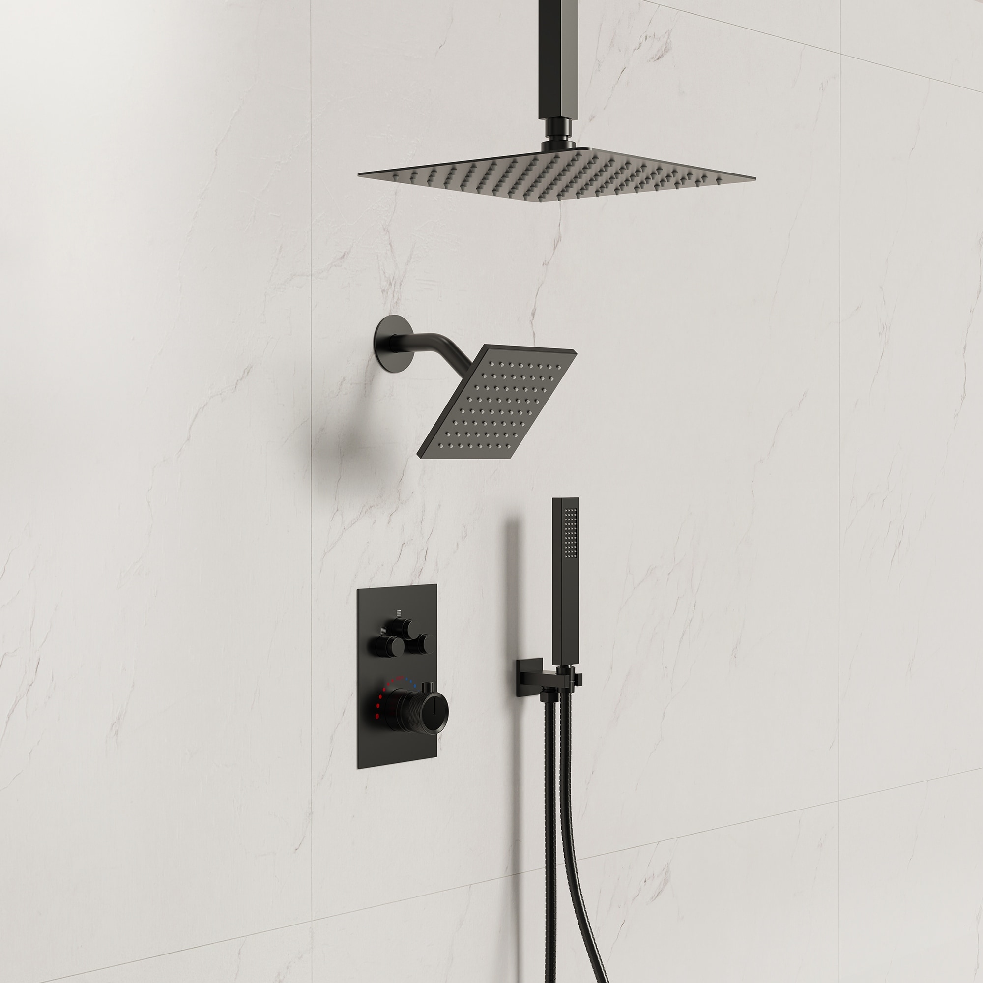 12" Thermostatic Shower Faucet High-Pressure Dual Showerheads System with Rough-In Valve