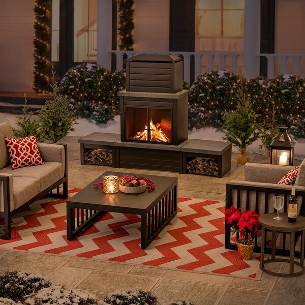 Outdoor Fireplace, Patio Wood Burning Steel Fireplace with Chimney