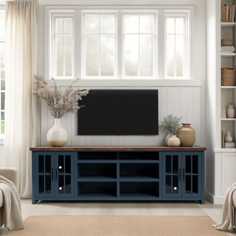 Bridgevine Home Modern Farmhouse 96 inch TV Stand Console for TVs up to 100 inches, No Assembly Requried, Two-Tone Finish