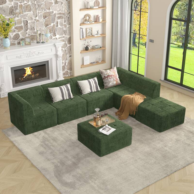 Ottoman sofa Compressed Sectional Sofa Modern Minimalist Style Corduroy Couch, Sleeper Sofa for Living Room, Bedroom - Green