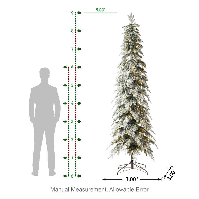 Glitzhome Pre-Lit Flocked Pencil Spruce Artificial Christmas Tree with Warm White Lights
