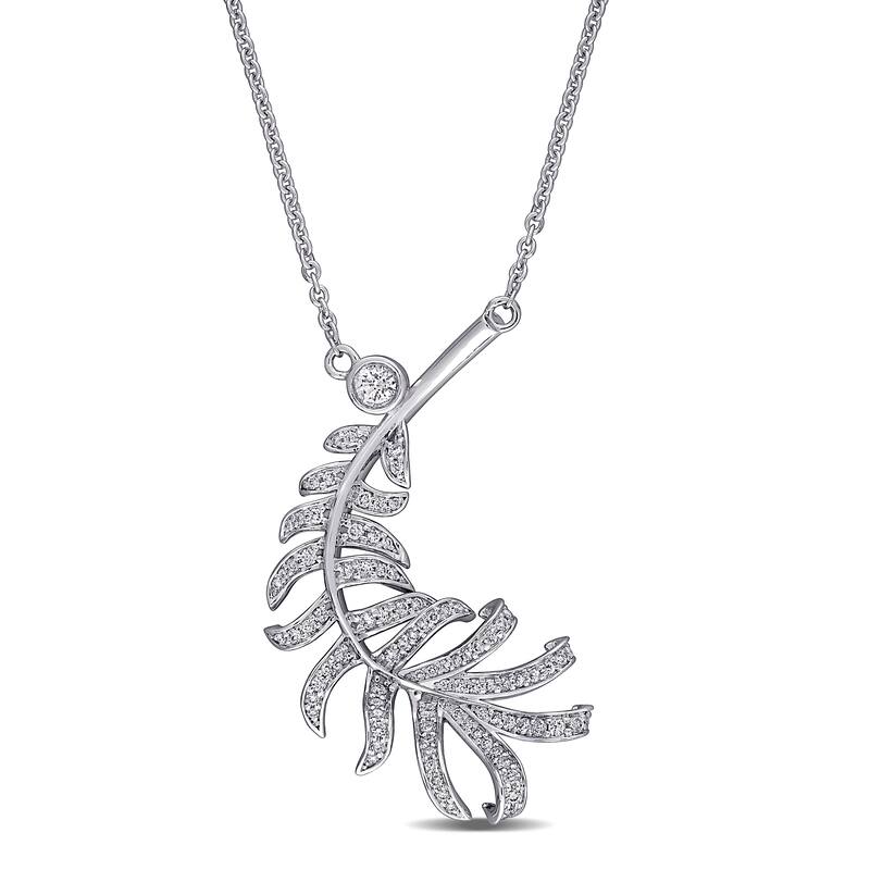 Miadora 14k White Gold 3/4ct TDW Diamond Leaf Necklace