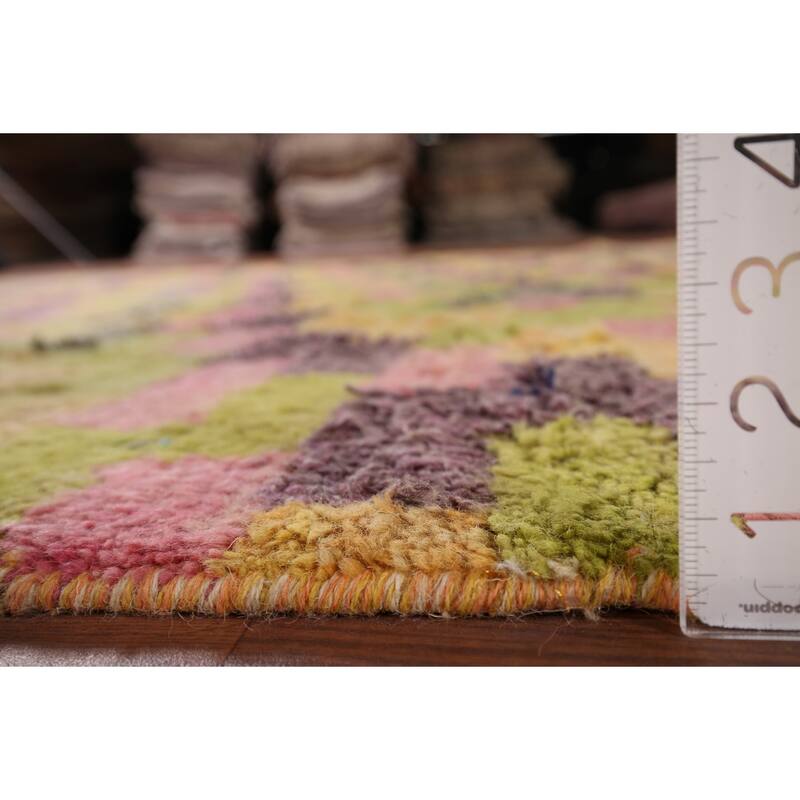 Checkered Moroccan Oriental Area Rug Hand-Knotted Wool Carpet - 6'11" x 10'4"