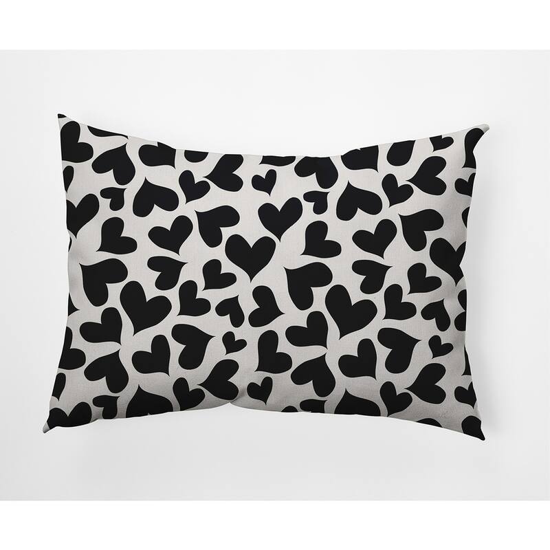 Patterned Hearts Valentine's Day Decorative Indoor/Outdoor Pillow - 14" x 20" - Black-White