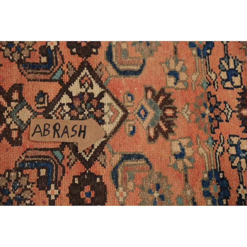 Geometric Hamedan Persian Runner Rug Orange Hand-Knotted Wool Carpet - 3'4"x 13'6"