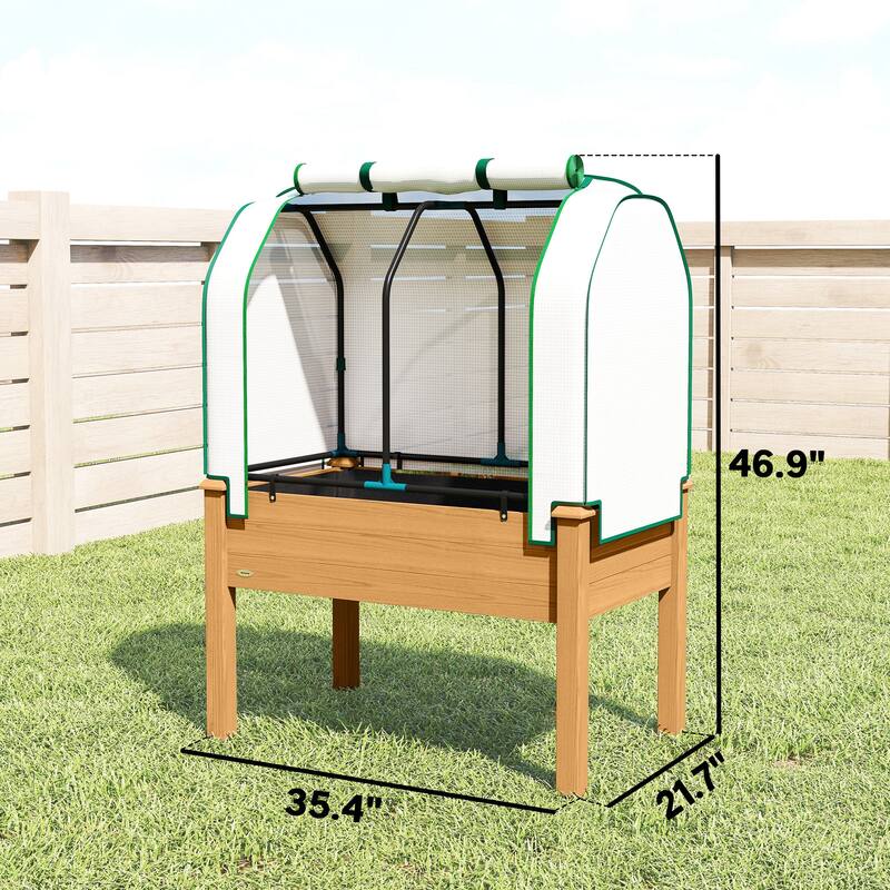 Outsunny Raised Garden Bed with PE Greenhouse Cover Outdoor Elevated Wood Planter Box , 35 x 22 x 47 inch