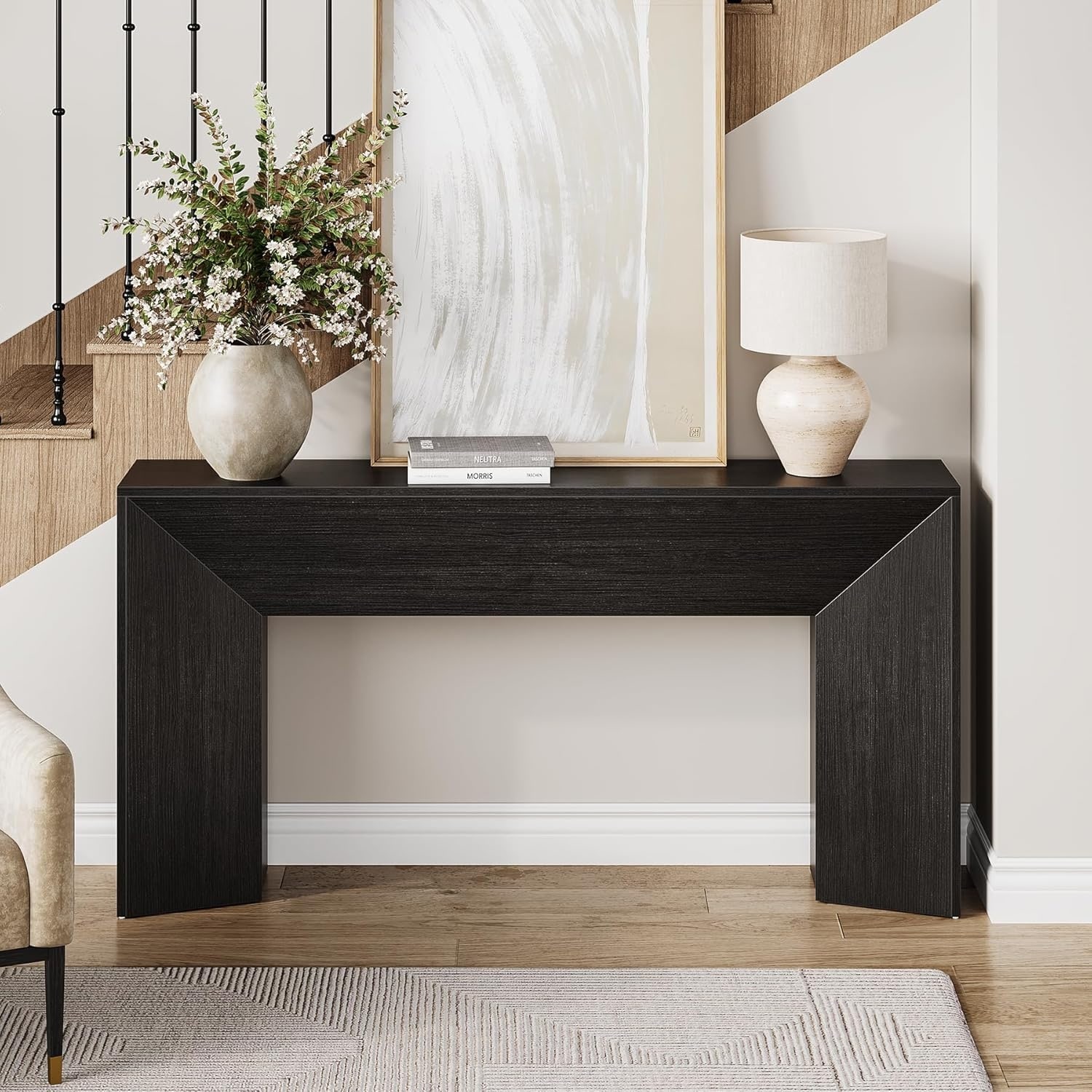 63" Black Modern Farmhouse Console Table, Extra Long Sofa Table Behind Couch for Entryway or Living Room