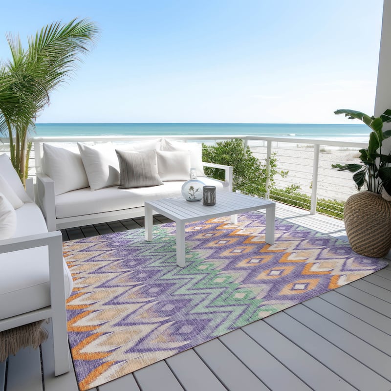 Machine Washable Indoor/ Outdoor Chantille Geometric Boho Rug