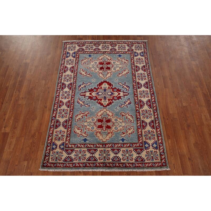 Light Blue Kazak Rug Hand-Knotted Traditional Wool Carpet - 3'11" x 6'0"