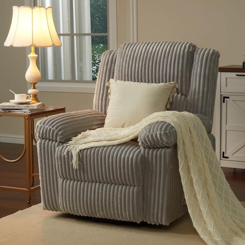 Corduroy Manual Recliner Sofa for Living Room, Bedroom, Home Theater - Grey