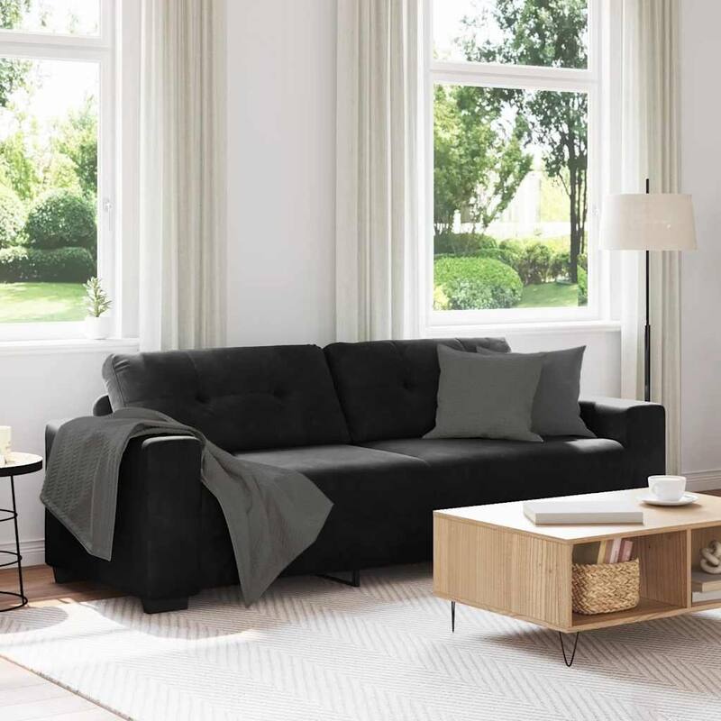 vidaXL 3-Seater Sofa 180 cm Velvet - 221 x 78 x 80 - Black