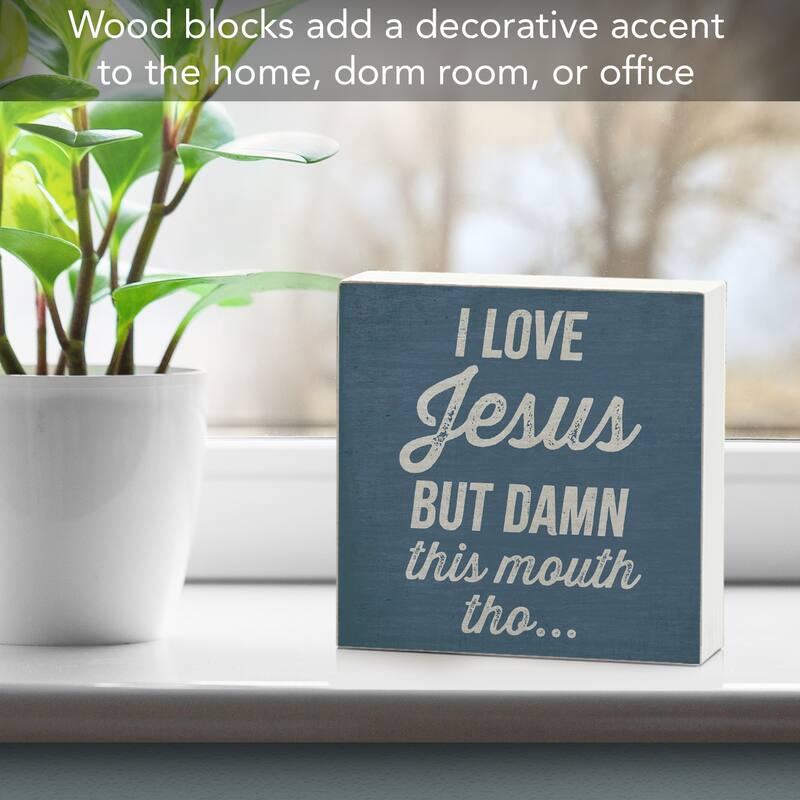 Jesus Artistic Freestanding Solid Wood Block Sign Made in the USA 3.75” Square Decorative Accent for Home or Office - Multi