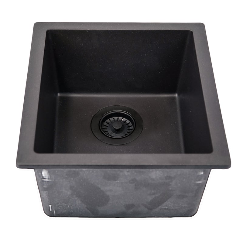 Highpoint Collection European Granite Composite Bar Sink and Drain Set - 15" x 18" x 7.6"