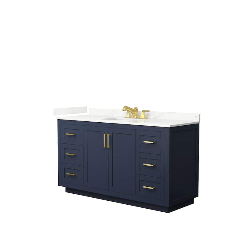 Miranda 60-inch Single Vanity, Quartz Top - Dark Blue, Gold Trim, Giotto Quartz Top