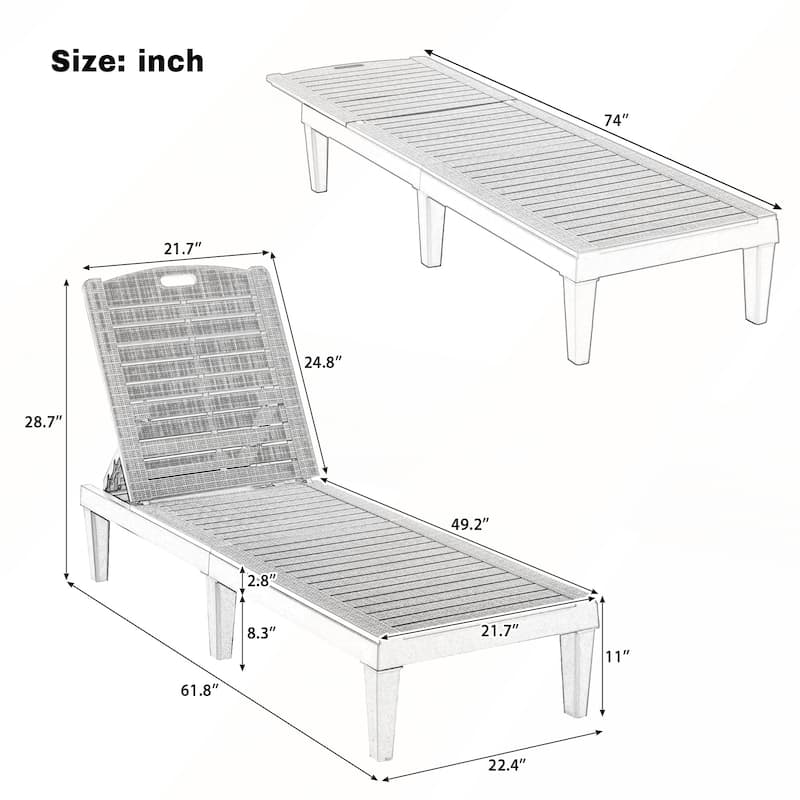 2-Piece Outdoor Chaise Lounges with Adjustable Backrest