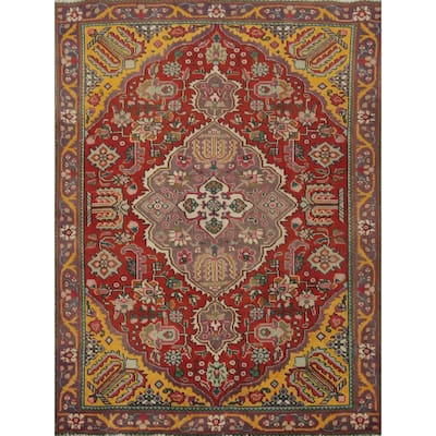 Hand Knotted Oriental 100% Wool Carpet Traditional Floral Red Tabriz Area Rug - 6' 1'' X 4' 5''