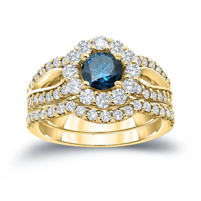 Auriya 2 1/3ctw Halo Blue Diamond Engagement Ring Set 14k Gold - Yellow - 4