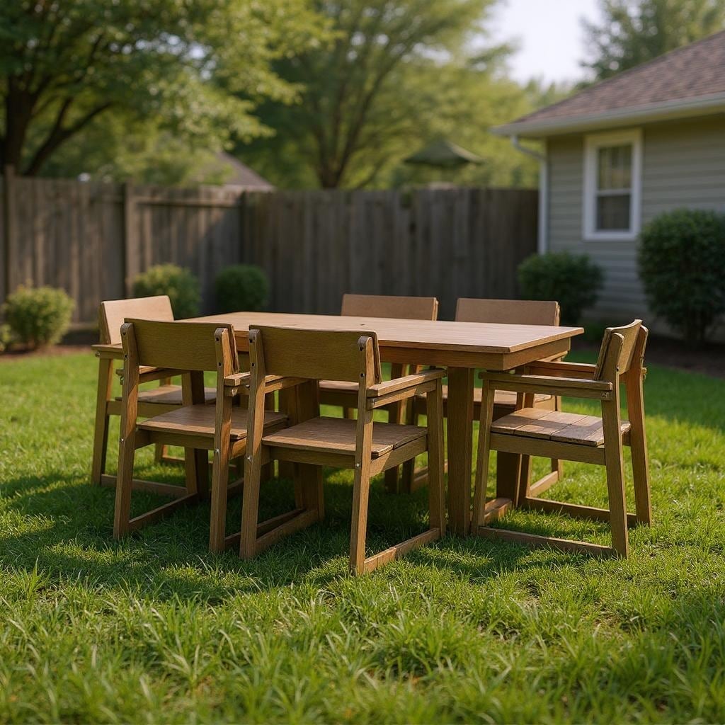 7-Piece Outdoor Dining Set for 6 - Weather-Resistant Patio Table with Umbrella Hole, Durable Garden Furniture