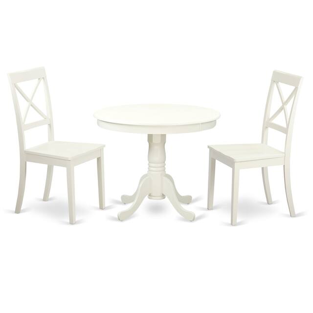 Dining Set Included Pedestal Dining Table and Wooden Chairs - Linen White Finish (Number of Chair Option)