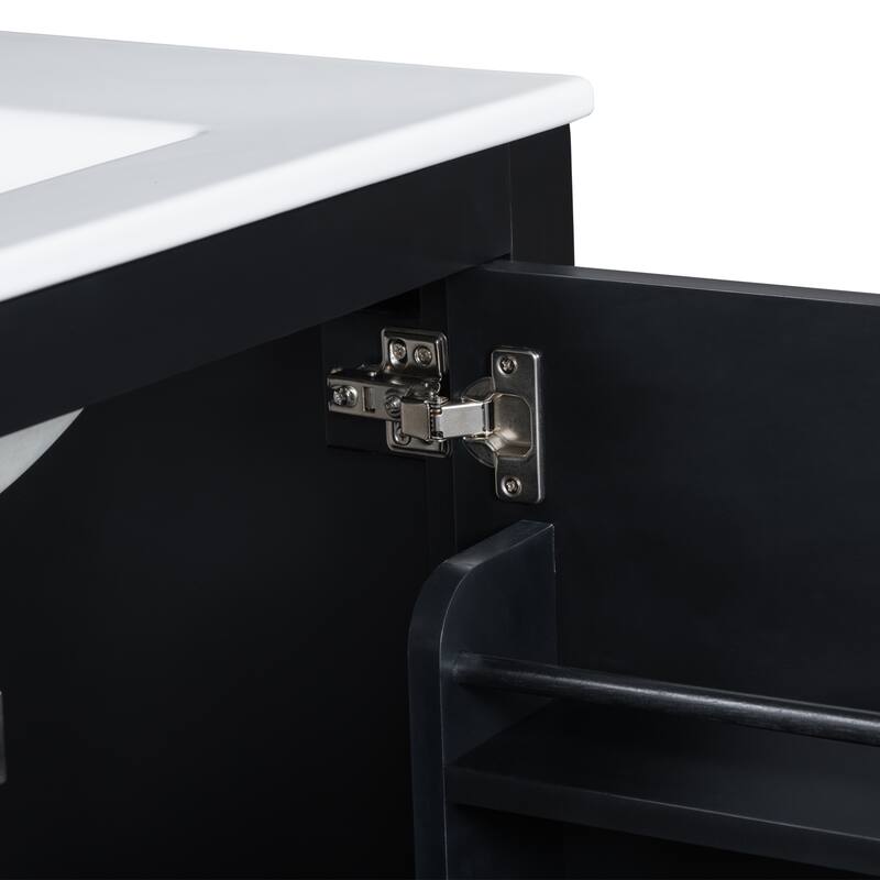 GDFStudio - Aurora Wood Bathroom Vanity Set with Ceramic Sink and Divided Drawers