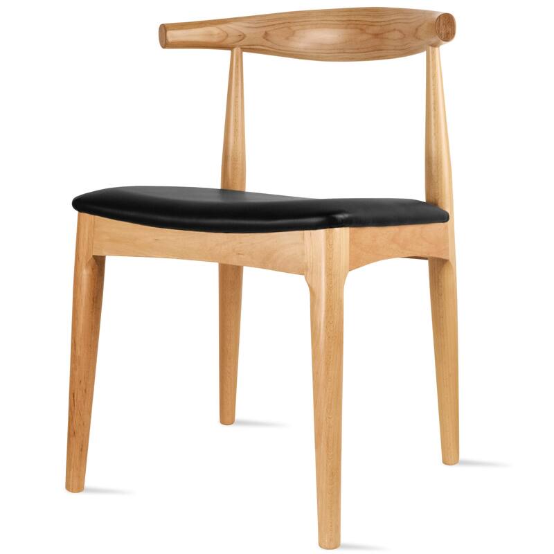 Set of 2 Kennedy Elbow Chairs Farmhouse Wooden Dining Chairs With PU Leather Or Fabric Cushion Seat, Modern Accent Side Chairs