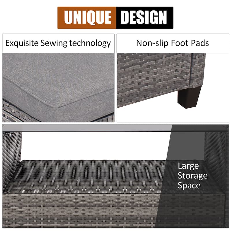 Costway 4PCS Patio Rattan Furniture Set Sofa Ottoman Cushion Garden - See Details