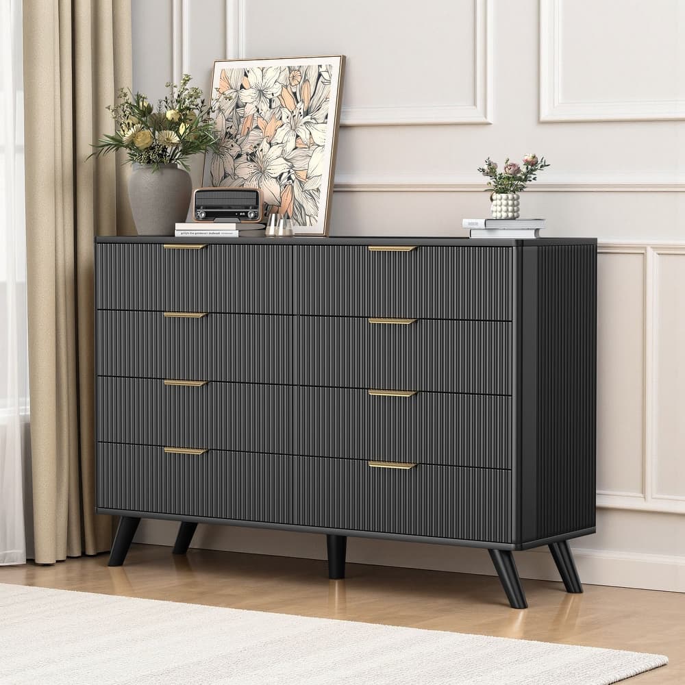 Meyreso Modern Boho Wave Wood Dresser, Wide Storage Cabinet