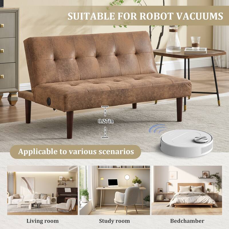 Foldable Sofa Bed with Adjustable Backrest, Charging Port, Coffee Microfiber