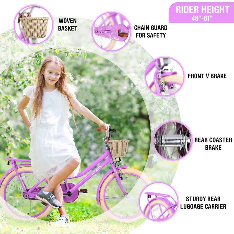 Kids' Girls' Bike - Multiple Colors, Basket, No Training Wheels - 20