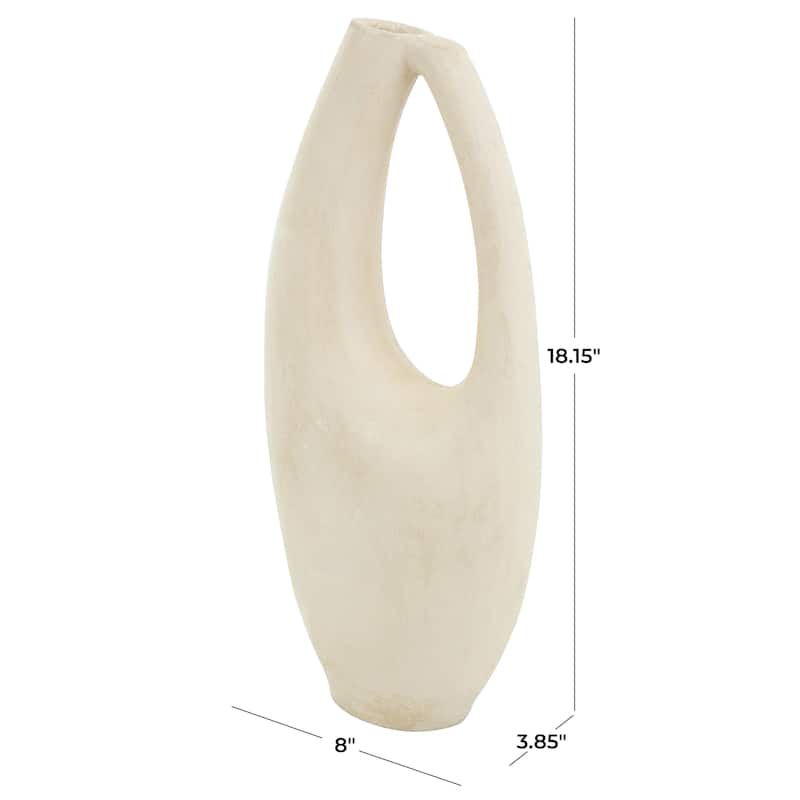 Paper Mache Abstract Curved Decorative Vase with Handle - Beige - Roche River Decor