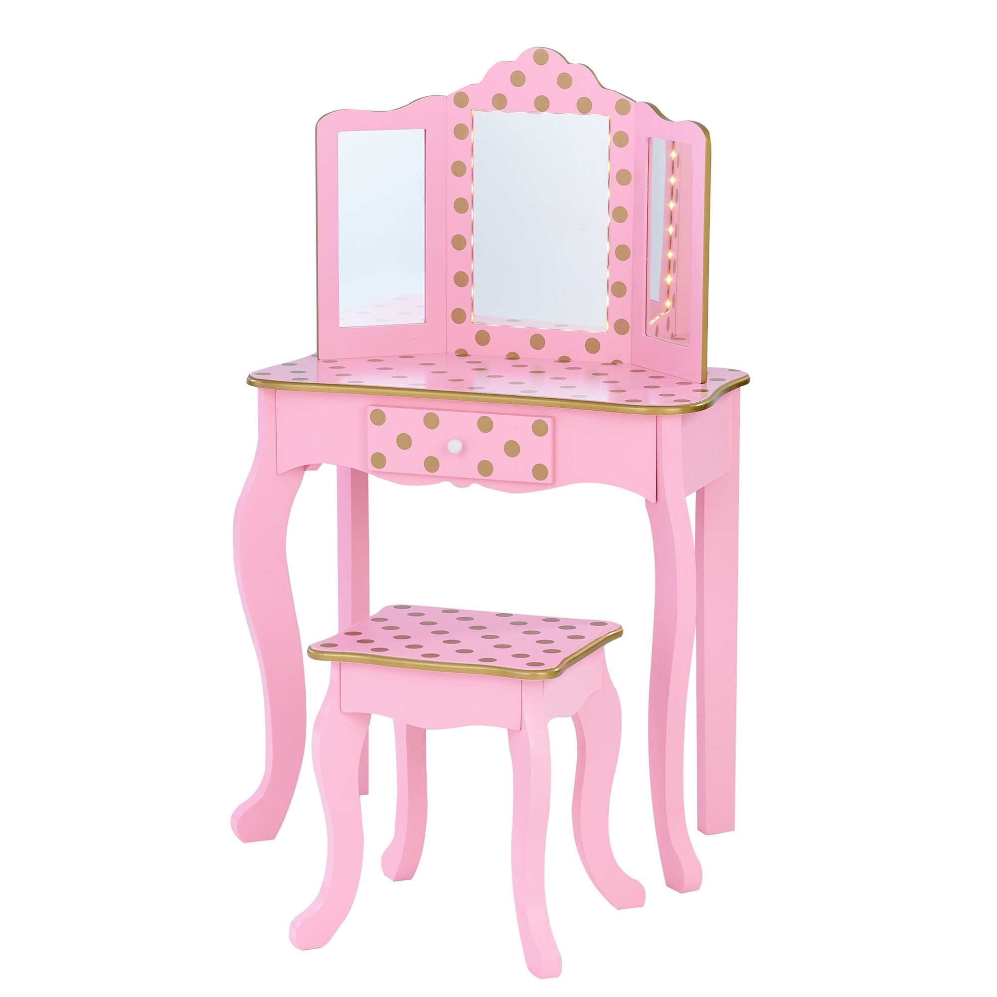 Shop Teamson Kids Fashion Polka Dot Prints Gisele Play Vanity Set With Led Mirror Light Pink Rose Gold On Sale Overstock 31636721