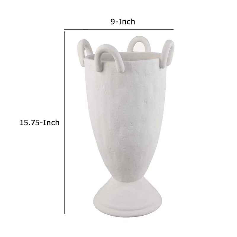 Fiji Accent Planter w Loop Handles, Pedestal White Ceramic 16 Inch