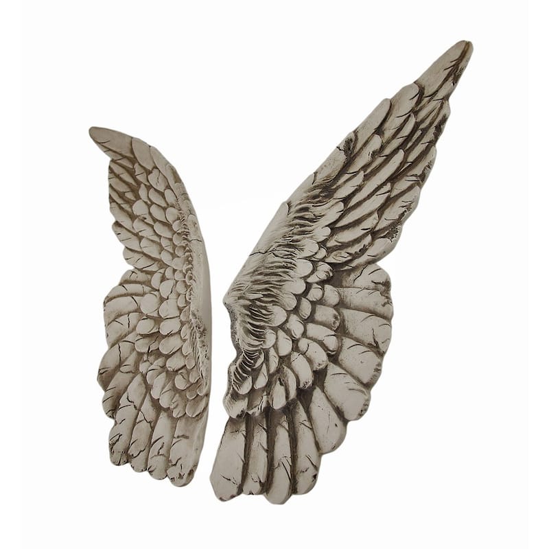 Zeckos Angel Wings 11 Inch Aged White Wall Sculpture (Set Of 2)