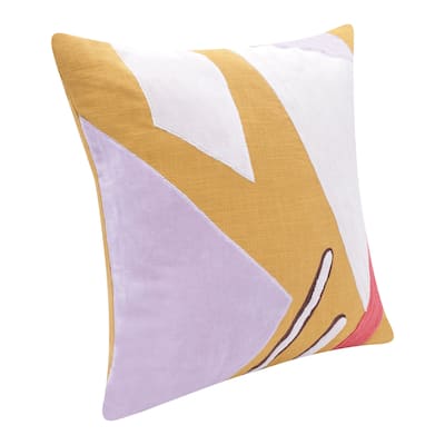 HomeRoots 20" X 20" Yellow Purple Off-White And Coral 100% Cotton Abstract Zippered Pillow
